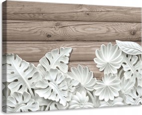 Vászonkép 70x50 Fehér Virágok Fa háttérrel Minimalista Öko akcentus
