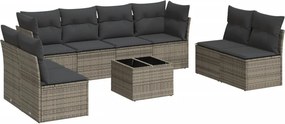 vidaXL 9 részes szürke polyrattan kerti ülőgarnitúra párnákkal