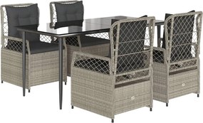 vidaXL 5részes világosszürke polyrattan kerti étkezőgarnitúra párnával