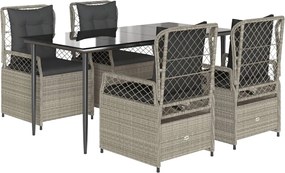 vidaXL 5részes világosszürke polyrattan kerti étkezőgarnitúra párnával