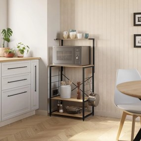 Intenso Home 4 szintes konyhai tároló polc 60 x 123cm, sonoma tölgy | Univerzális tároló állvány fém lábakkal