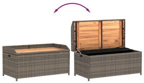szürke polyrattan és akácfa tárolópad 100 x 50 x 52 cm