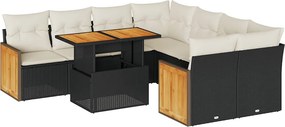 vidaXL 9 részes fekete polyrattan akácfa kerti ülőgarnitúra párnákkal