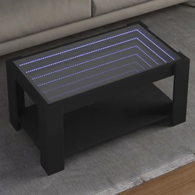 Fekete szerelt fa dohányzóasztal LED-del 93 x 53 x 45 cm