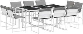 vidaXL 11 részes fehér textilén kerti étkezőgarnitúra párnákkal