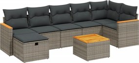 vidaXL 8 részes szürke polyrattan kerti ülőgarnitúra párnákkal