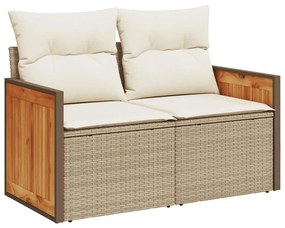 10 részes bézs polyrattan akácfa kerti ülőgarnitúra párnával