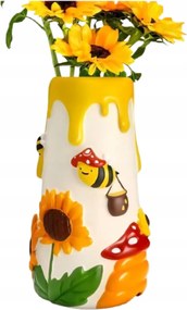 Virágváza 21cm Dekoráció Színes Napraforgóval és Méhecskével