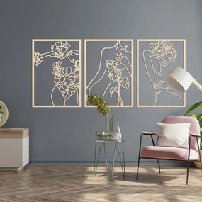 Modern festmény virágos nőkről, háromrészes szett | ELEGANCE