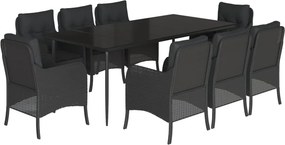 vidaXL 9 részes fekete polyrattan kerti étkezőgarnitúra párnákkal