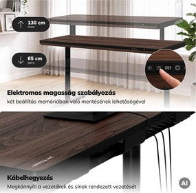 Elektromos ülő-álló íróasztal fiókkal és Qi vezeték nélküli töltővel fekete/dió, 1600 mm: ELLIS