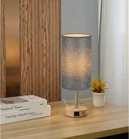 Brilagi - TABLON asztali lámpa USB-porttal 1xE27/25W/230V tölgy/bézs/szürke