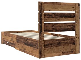 vidaXL Ágykeret fiókkal fejtámlával Öreg fa 90 x 200 cm Faanyag