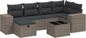 vidaXL 7 részes világosszürke polyrattan kerti ülőgarnitúra párnákkal