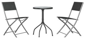vidaXL 3 részes fekete acél kerti étkezőgarnitúra