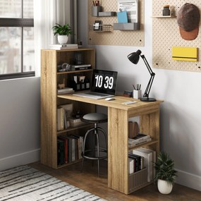 HOMCOM Számítógép Íróasztal Tárolóval, 6 Nyitott Rekesszel, Számítógép Asztal hálószobához és Stúdióhoz, 120 x 55 x 120 cm, Tölgy | Aosom