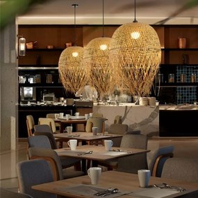 Immax 08271L - Csillár zsinóron HILO 1xE27/40W/230V átm. 45 cm bambusz