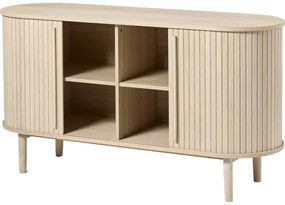 Natúr színű komód tolóajtóval, tölgyfa dekorral 140x76x45 cm Meta – Unique Furniture