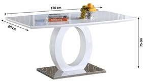 Étkezőasztal, fehér magas fény/acél, 150x80 cm, ZARNI