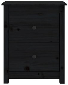 Fekete tömör fenyőfa éjjeliszekrény 50x35x61,5 cm