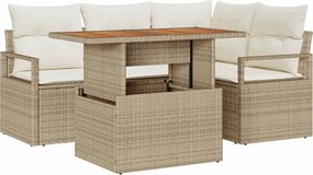 vidaXL Kerti Kanapé Szett tárolóval 5 pcs Bézs Poli rattan