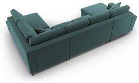 Petróleum színű bársony kinyitható tárolóhelyes sarokkanapé (jobb oldali-U alakú) Kyoto – Cosmopolitan Design