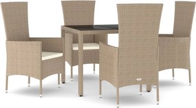 vidaXL 5 részes bézs polyrattan kerti étkezőgarnitúra párnákkal
