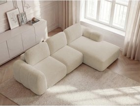 Bézs buklé kinyitható-tárolóhelyes sarokkanapé (jobb oldali-heverő résszel) Montaigne – Bobochic Paris