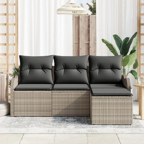4 darabos kert kanapé szett párnákkal világosszürke poli rattan, 2 személyes kert kanapé párnákkal világosszürke poli rattan
