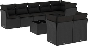 vidaXL 9 részes fekete polyrattan kerti ülőgarnitúra párnákkal