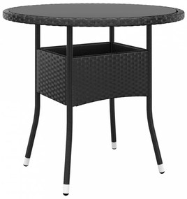 Fekete polyrattan és edzett üveg kerti asztal ø 80 x 75 cm