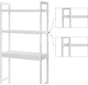 WC-polc, 3 szintes bambusz fürdőszobai polc,, 63 x 163 x 26 cm, fehér