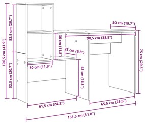 Asztal polcokkal sonoma tölgy 131.5 x 50 x 106.5 cm Faanyag