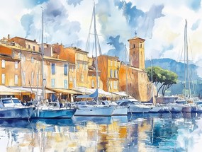 Vászonkép Canvas Azúrkék Tengerpart Saint Tropez Marina Jachtok 100x75