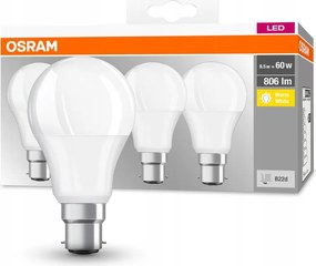 4x Led izzó A60 B22d 8W 60W 806lm 2700K Meleg fehér Osram