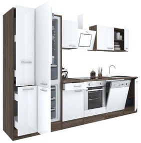 Yorki 310 konyhablokk yorki tölgy korpusz,selyemfényű fehér front alsó sütős elemmel alulfagyasztós hűtős szekrénnyel