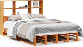vidaXL viaszbarna tömör fa könyvespolcos ágy matrac nélkül 140 x 190cm