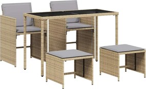 vidaXL 5 részes vegyes bézs polyrattan kerti étkezőgarnitúra párnákkal