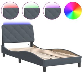 sötétszürke bársony ágykeret LED-ekkel matrac nélkül 90 x 200 cm