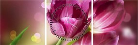 Rózsaszín tulipánok képe (órával) (90x30 cm)