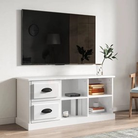 Magasfényű fehér szerelt fa TV-szekrény 102 x 35,5 x 47,5 cm