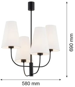 Argon 1822 - Csillár rúdon SAFIANO 4xE27/15W/230V fekete