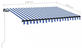 kék és fehér kézzel kihúzható LED-es napellenző 350 x 250 cm