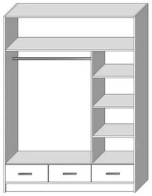 SANNA gardróbszekrény tükörrel, 150x215 cm, fehér