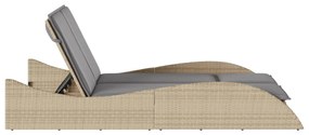 bézs polyrattan napozóágy párnákkal 114x205x73 cm