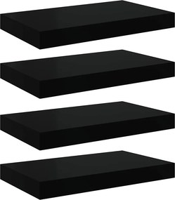 vidaXL 4 db magasfényű fekete MDF lebegő fali polc 40 x 23 x 3,8 cm