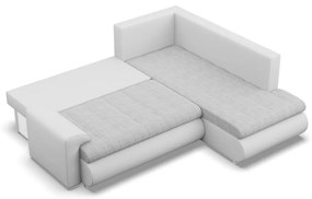 Tokio sarokkanapé, L alakú háttámlával, 2 ágyneműtartóval, fonott + műbőr, jobboldali, szürke - fehér