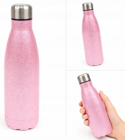 199. Csillámos termosz rózsaszín 500 ml légmentesen záródó, sokáig melegen és hűvösen tart