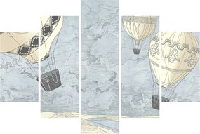 Kép - léggömbök a város felett, hűvös tónusok (150x105 cm)