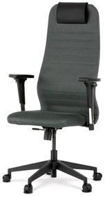 Scaun de birou, tapițat cu material textil gri și piele ecologică, mecanism de balans și brațe 2D.